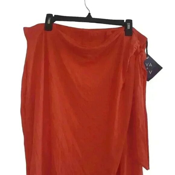 Ava & Viv Women's Orange Rayon/Spandex Knit Wrap Skirt- NEW - Picture 4 of 13